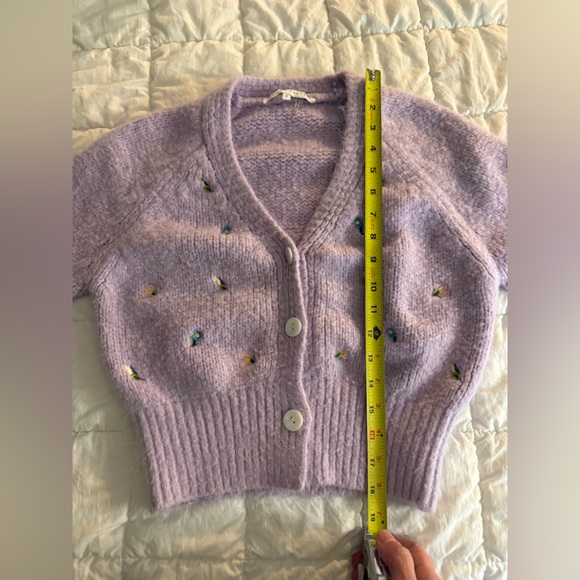 English Factory cropped purple cardigan sweater embroidered flowers ladies S - Picture 6 of 7